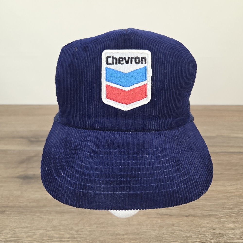Vintage Patched Corduroy Trucker Hat - Chevron Gas Stations - Adult Snapback